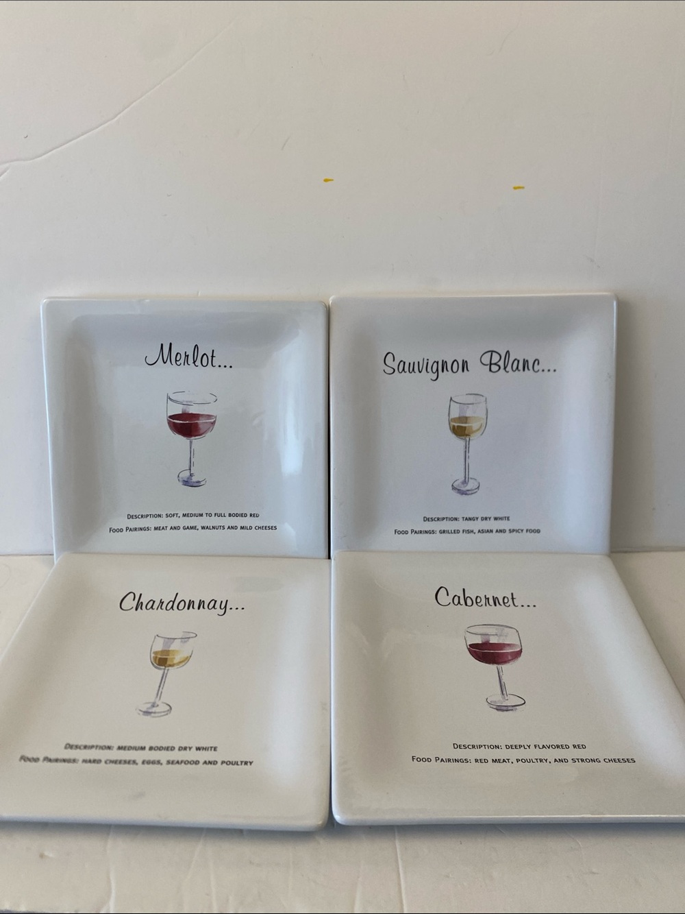 Potter Barn White Wine & Red Wine Square Appetizer Plates - Set of 4